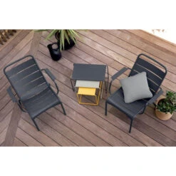 Lot De 3 Tables Basses Gigognes FERMOB Oulala - Carbone / Gris Argile / Miel -Jardin Meubles Soldes Boutique 900901 tables gigognes fermob oulala carbone gris argile miel ambiance