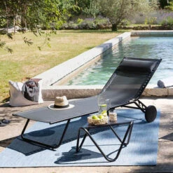 Lit Bain De Soleil LAFUMA Miami - Obsidian -Jardin Meubles Soldes Boutique lfm2720 6897 lit bain soleil lafuma miami noir ambiance 2