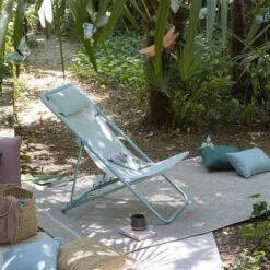 Chaise Longue LAFUMA Maxi Transat Plus - Bleu -Jardin Meubles Soldes Boutique lfm2926 9258 chaise longue lafuma maxi transat plus bleu ambiance