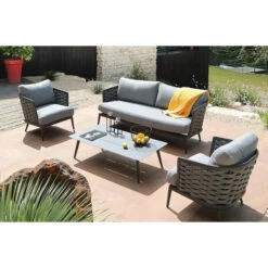 Salon De Jardin Bas Proloisirs Tim - 1 Canapé / 2 Fauteuils / 1 Table Basse